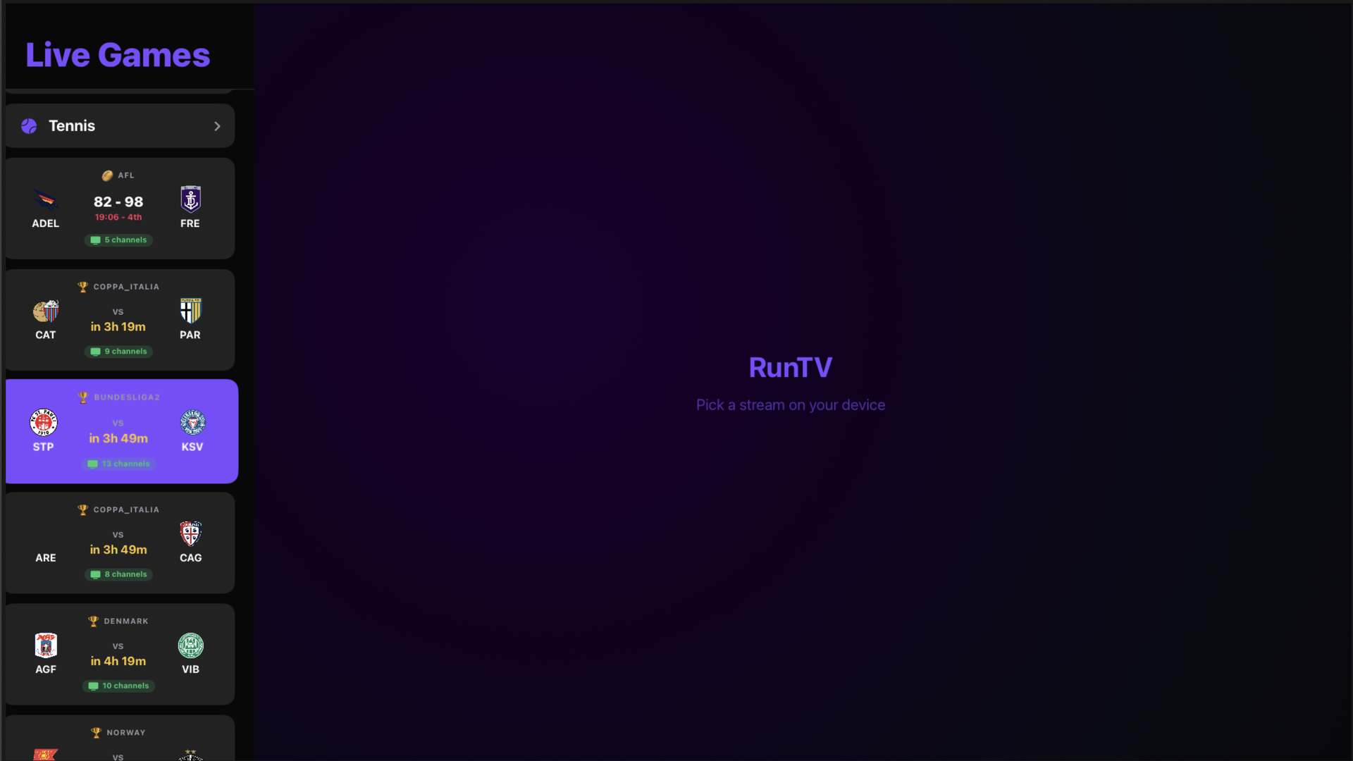 Live Games running on Apple TV