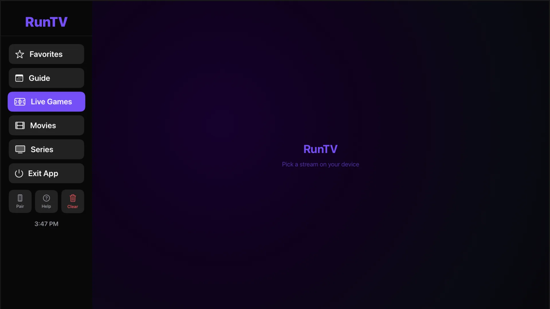 RunTV menu on Apple TV
